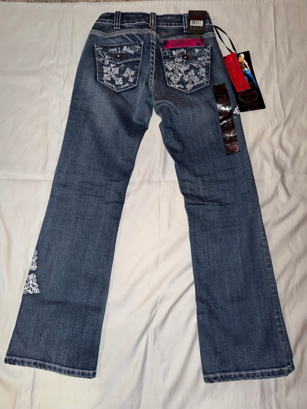 Cowgirl Tuff‎ Cherish Blue Boot Cut Jeans with Cross Embroidery - Picture 7 of 7